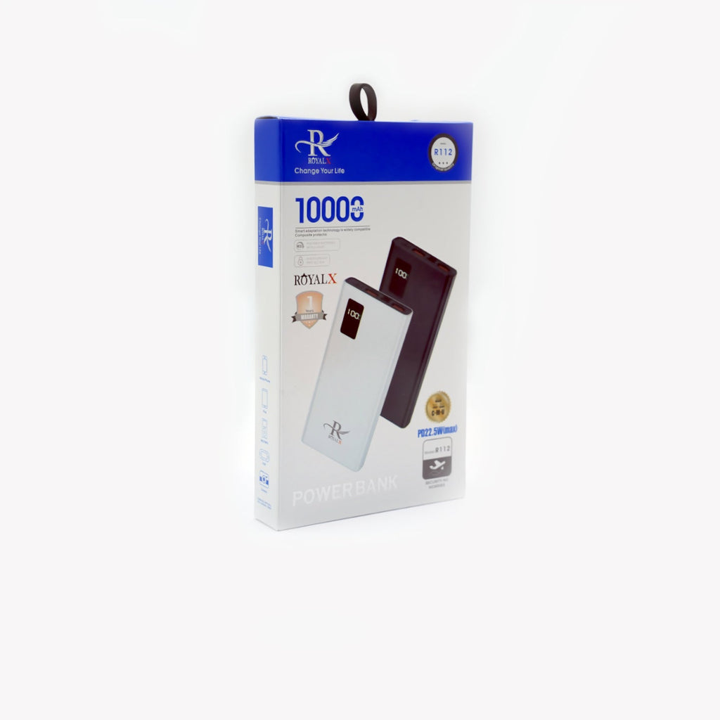 R-112 PD Power Bank ULTRA-FAST PD CHARGING (22.5W)
Equipped with Power Delivery (PD) and Quick Charge 3.0 support.
Ensures rapid and stable charging for smartphones and other gadgets. Royalx.